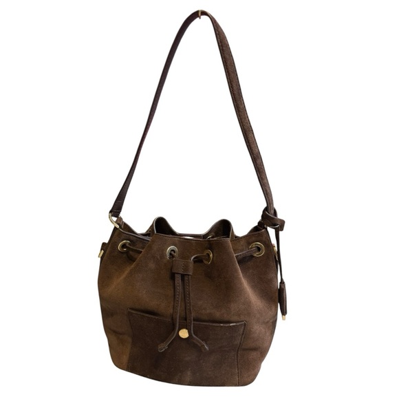 Michael Kors Brown Suede Leather Trim Bucket Shoulder Bag Drawstring Tote VTG - Picture 1 of 6